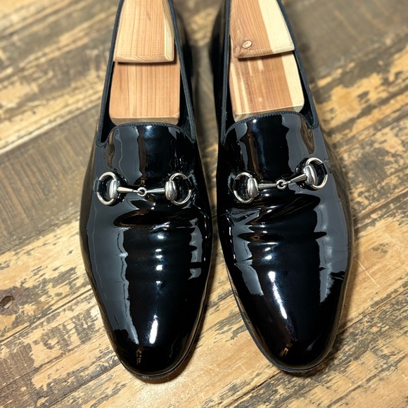 Gucci: Formal - Black-Tie - Tuxedo Shoes Patent Loafers w/ Silver Horsebit